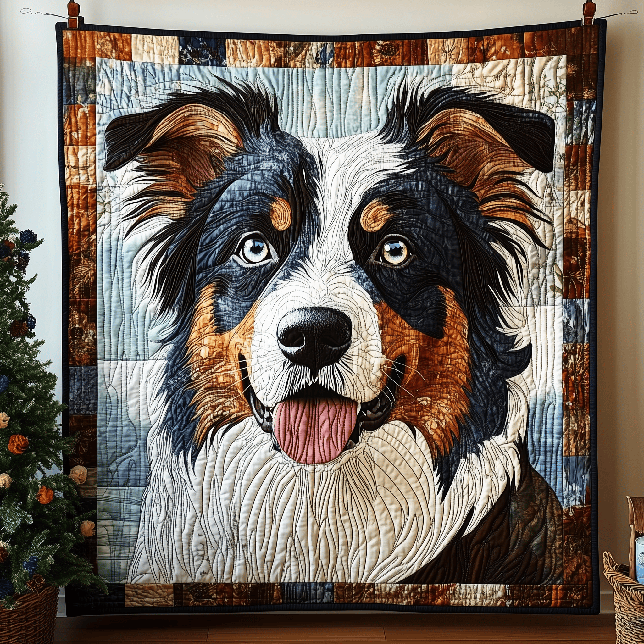 Australian Shepherd Quilted Blanket Christmas Dog Gift]
